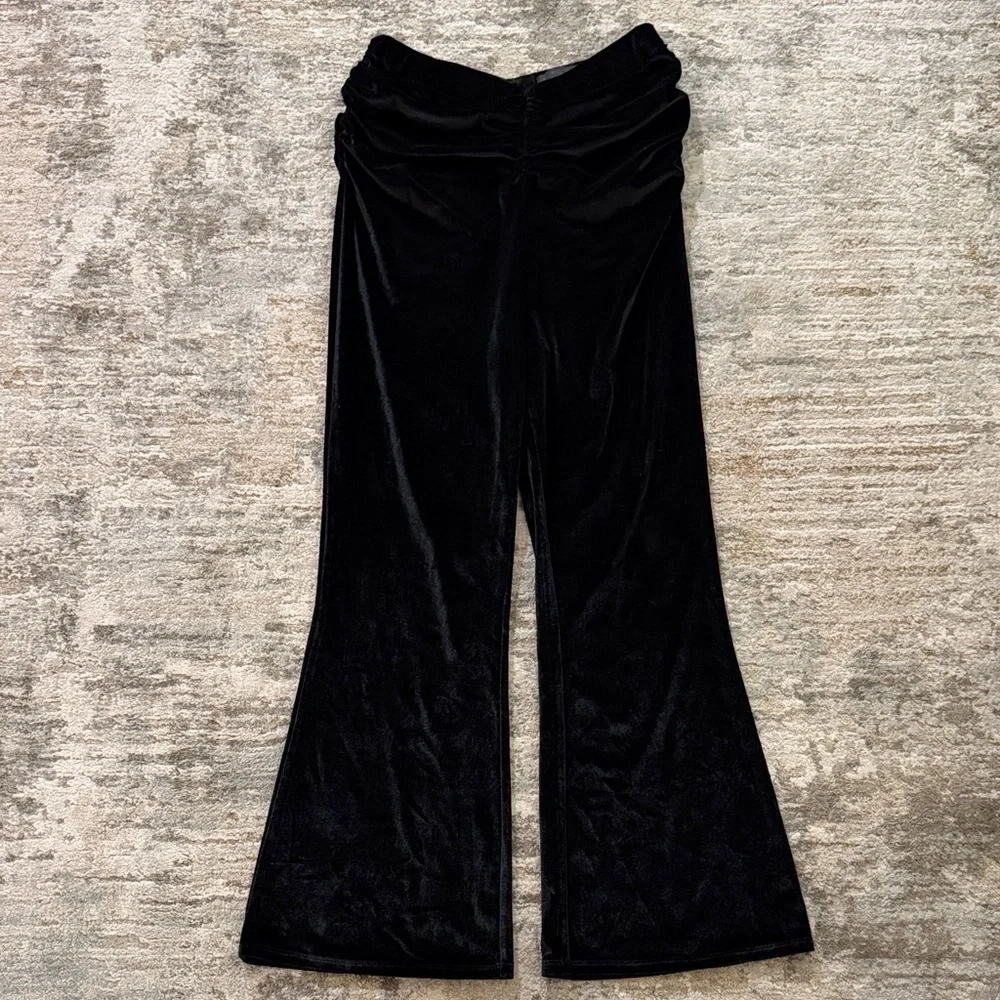 Michael Costello X Revolve Velvet Black Elegant Bell Bottom Ruched‎ Flare Pants
